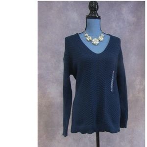 NEW Chaps Cevron Knit V Neck Sweater Blue Size L